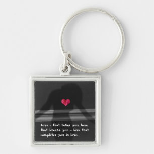 Silhouette of Woman, Flower Heart & Love - Art Key Ring