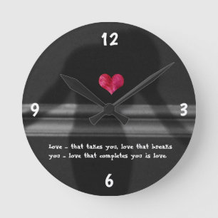 Silhouette of Woman, Flower Hearth & Love Text Round Clock