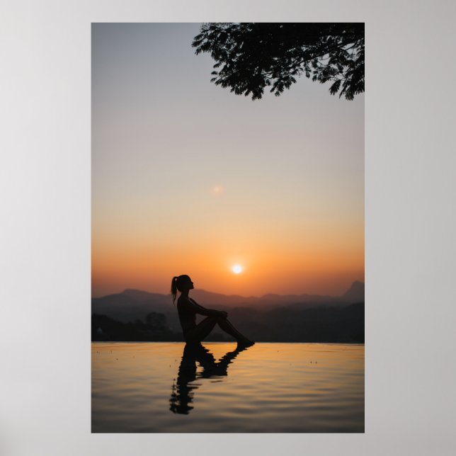 Silhouette of woman sitting on edge of eternity po poster (Front)