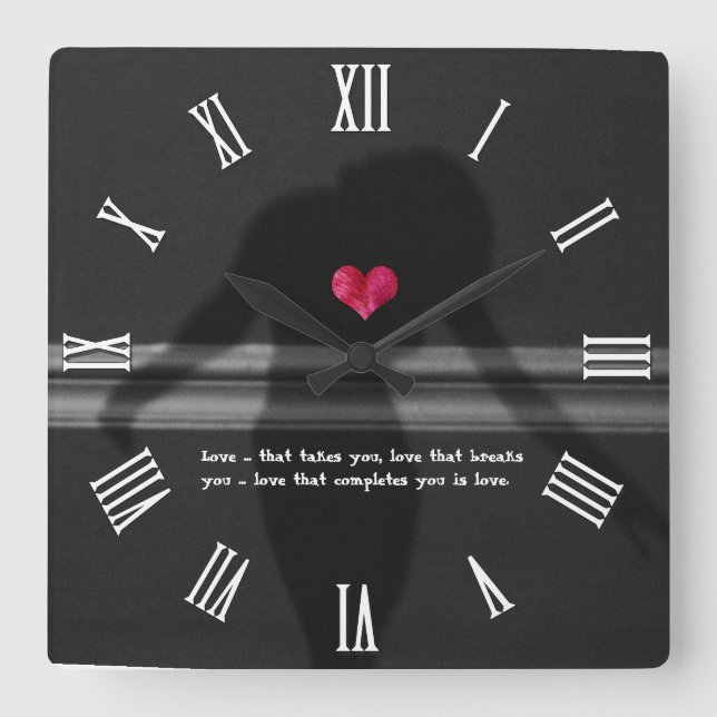 Silhouette of Woman with Peony flower heart / Love Square Wall Clock (Front)