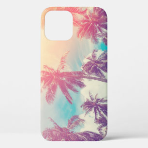 Silhouette palm trees, sunset abstract. iPhone 12 case