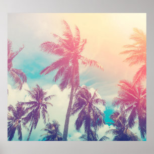 Silhouette palm trees, sunset abstract. poster