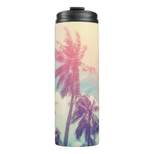 Silhouette palm trees, sunset abstract. thermal tumbler