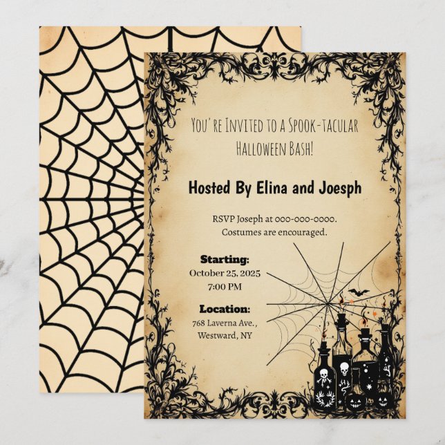 Silhouette Parchment Halloween Invitations  (Front/Back)