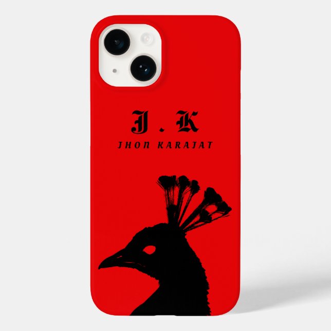 Silhouette Peacock Monogram Black Red Case-Mate iPhone Case (Back)