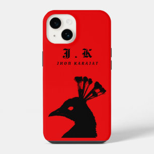 Silhouette Peacock Monogram Black Red iPhone 14 Case