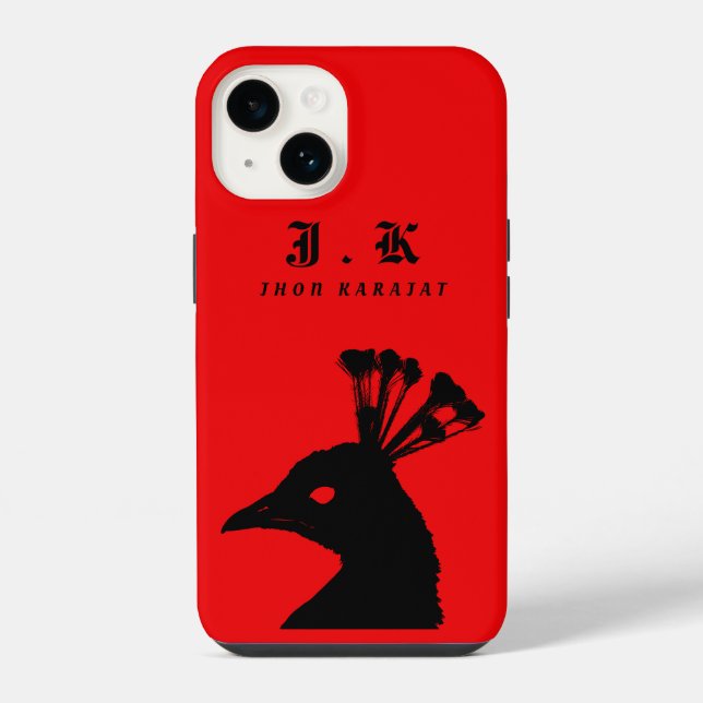 Silhouette Peacock Monogram Black Red iPhone Case (Back)