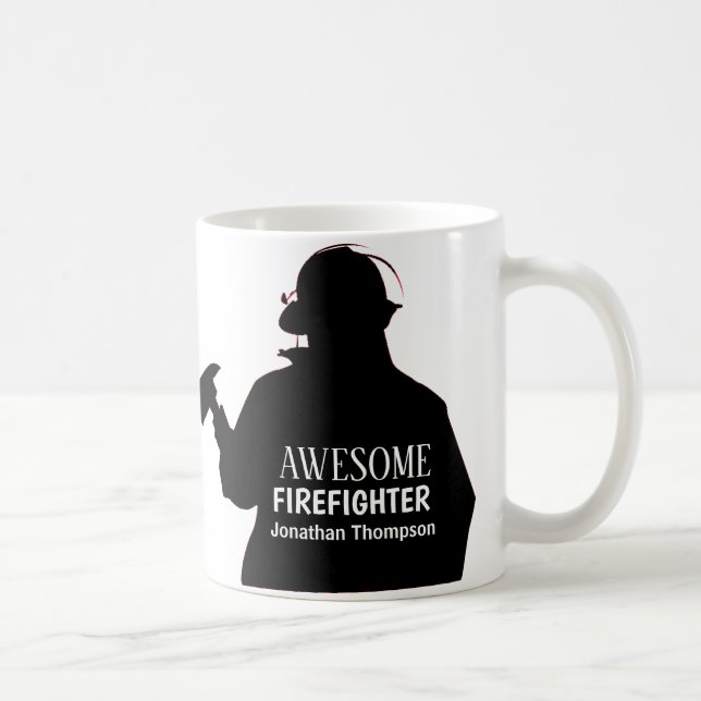 Silhouette Personalised  Firefighter Coffee Mug (Right)