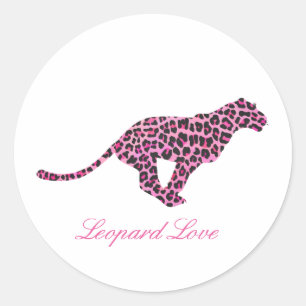 Silhouette Pink and Black Leopard Classic Round Sticker