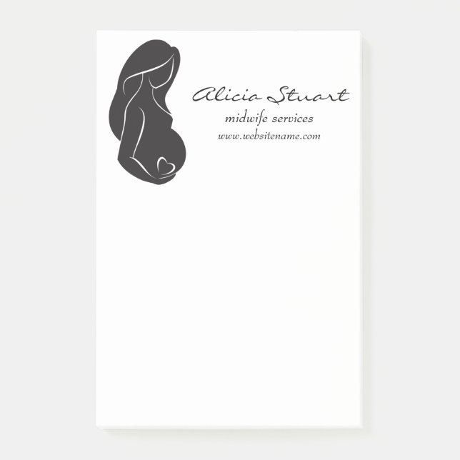 Silhouette Pregnant Woman Belly Heart Post-it Notes (Front)
