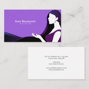 Silhouette Pretty Woman Long Black Hair Purple Business Card