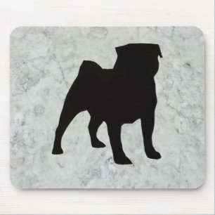 Silhouette Pug - Grey Marble Mouse Mat