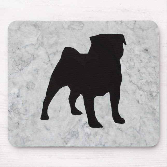 Silhouette Pug - Grey Marble Mouse Mat (Front)