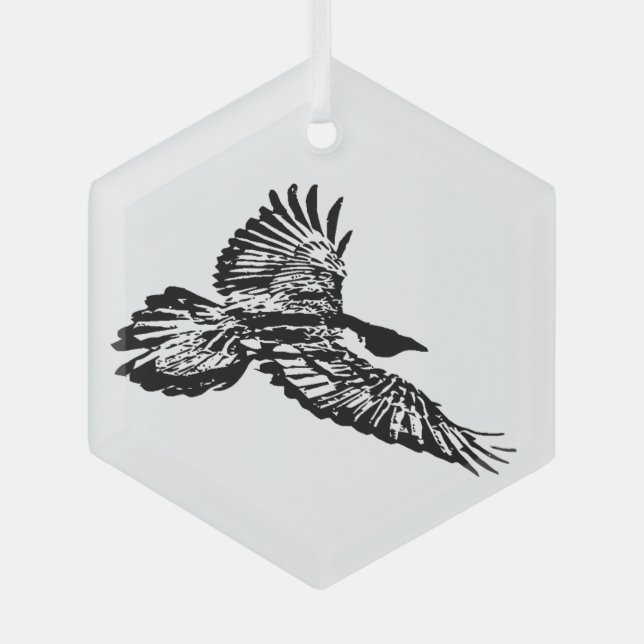 Silhouette Raven in Flight Bird Wildlife Nature  Glass Tree Decoration (Front)