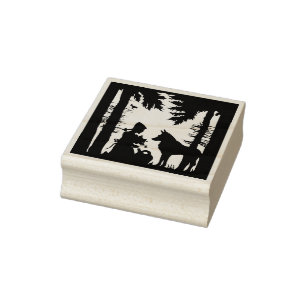 Silhouette Riding Hood Trees Forest Wolf Rubber Stamp
