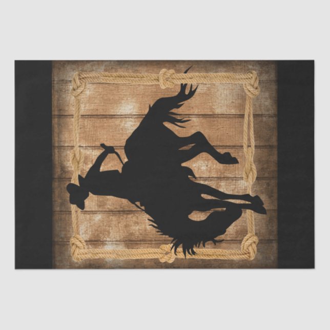 Silhouette Rodeo Cowboy on Bucking Bronco Horse Tissue Paper (Front)