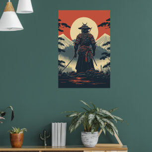 Silhouette Samurai Warrior Moon Poster