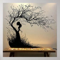 Silhouette Scene of Woman with Nature-Themed