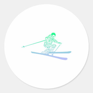 Silhouette Ski Icon For Skiier Ski Boys Skiing  Classic Round Sticker