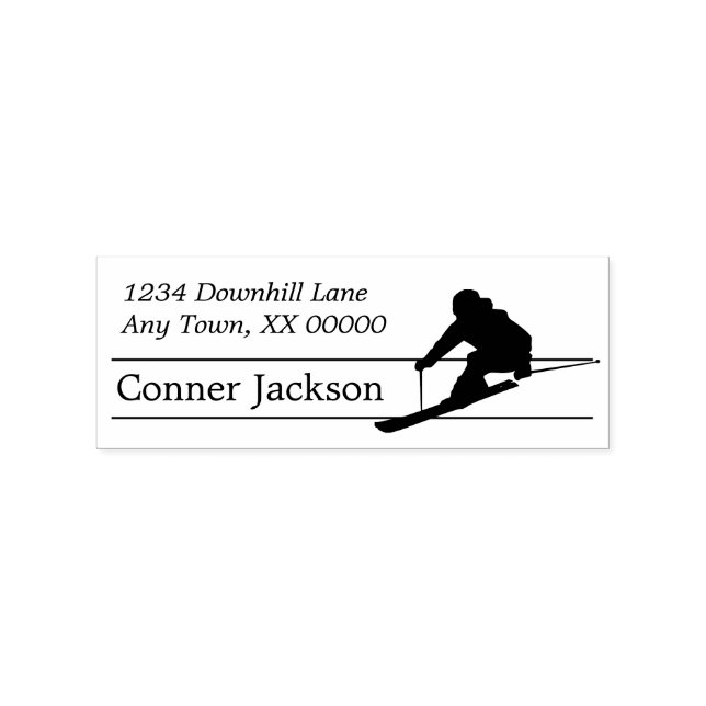 Silhouette Snow Skier Return Address Rubber Stamp (Imprint)