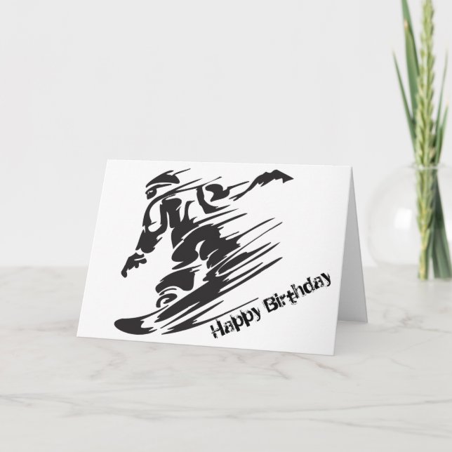 Silhouette Snowboarding Mountain Happy Birthday Card (Front)