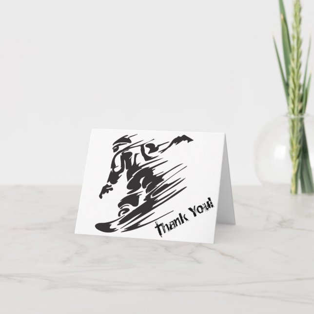 Silhouette Snowboarding Mountain Thank You Card (Front)