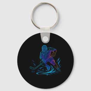 Silhouette Sports Puck Athlete Action Art Hockey P Key Ring