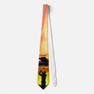 silhouette Sunset Helicopter Golf Tie