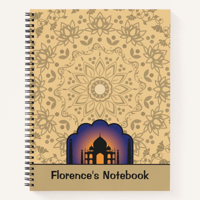 Silhouette Taj Mahal Personalised Name Notebook (Front)