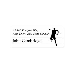 Silhouette Tennis Player Return Address Rubber Stamp