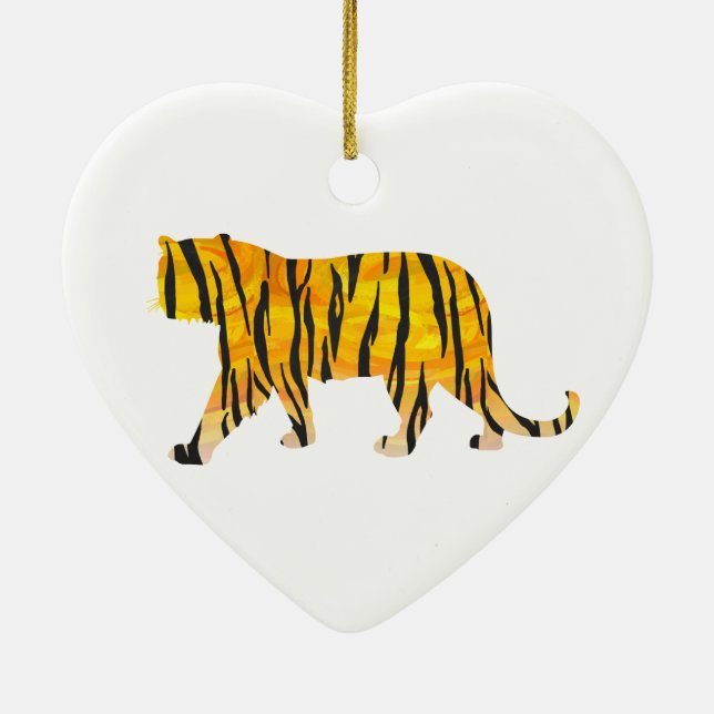 Silhouette Tiger Black and Orange Ceramic Tree Decoration (Back)