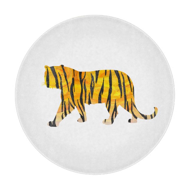 Silhouette Tiger Black and Orange Cutting Board (Front)