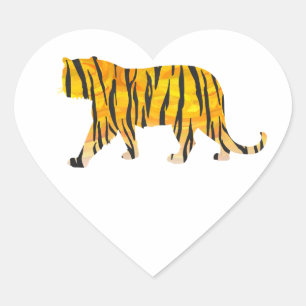 Silhouette Tiger Black and Orange Heart Sticker