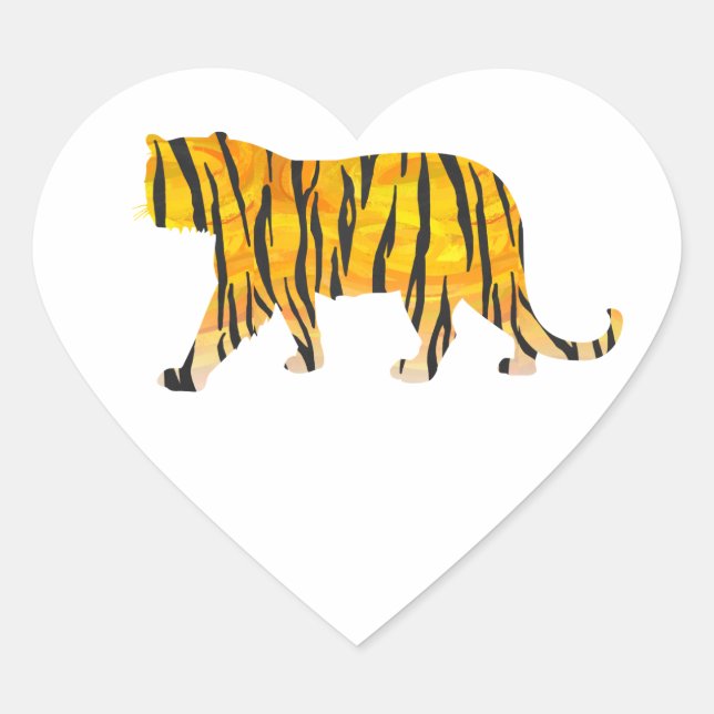 Silhouette Tiger Black and Orange Heart Sticker (Front)