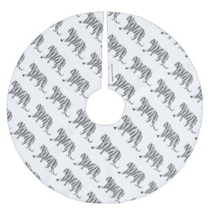 Silhouette Tiger Black and White Brushed Polyester Tree Skirt