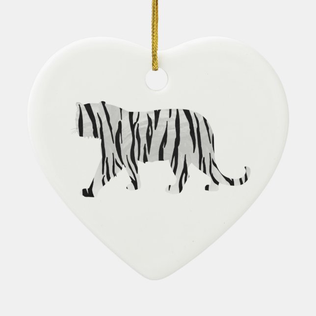 Silhouette Tiger Black and White Ceramic Tree Decoration (Back)