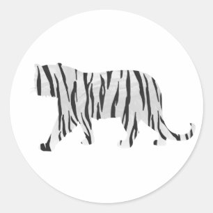 Silhouette Tiger Black and White Classic Round Sticker