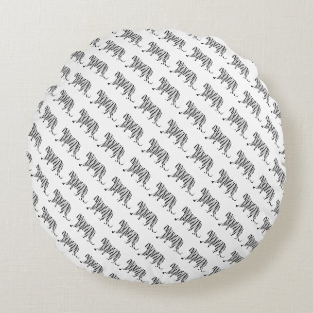 Silhouette Tiger Black and White Round Cushion (Front)