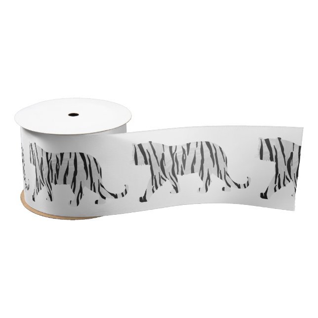 Silhouette Tiger Black and White Satin Ribbon (Spool)