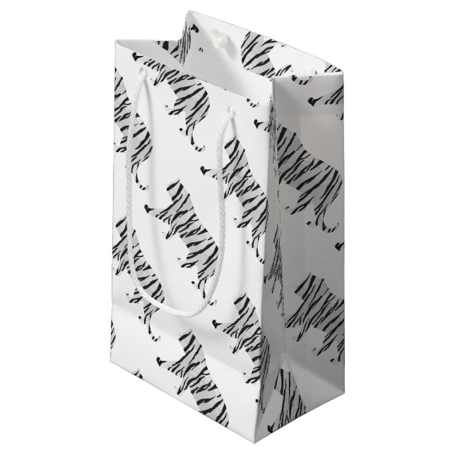 Silhouette Tiger Black and White Small Gift Bag (Front Angled)