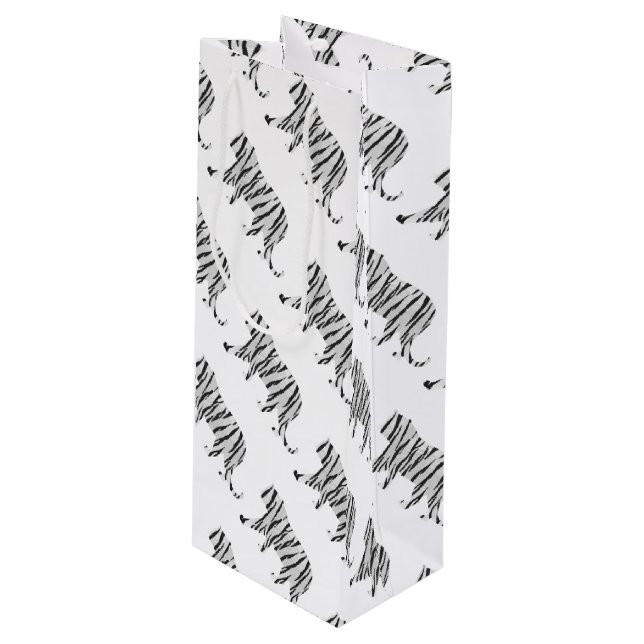 Silhouette Tiger Black and White Wine Gift Bag (Front Angled)