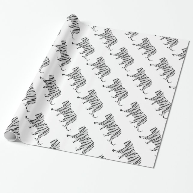 Silhouette Tiger Black and White Wrapping Paper (Unrolled)
