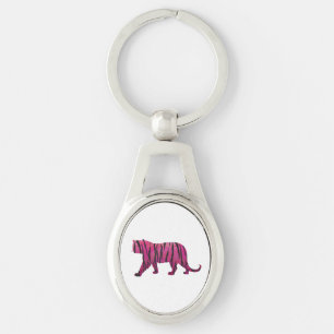 Silhouette Tiger Pink and Black Key Ring