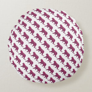 Silhouette Tiger Pink and Black Round Cushion