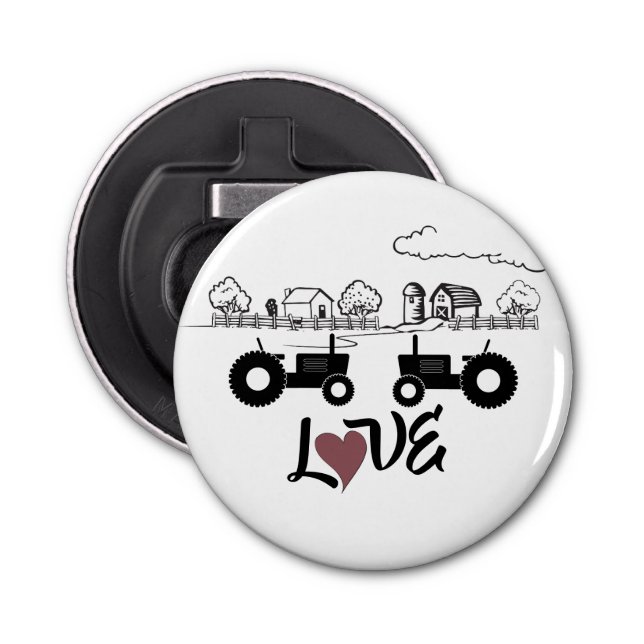 Silhouette Tractor Couple in LOVE Farm Bottle Opener (Front)