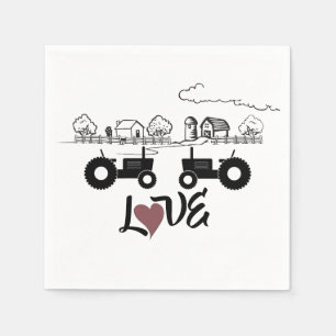 Silhouette Tractor Couple in LOVE Farm Napkin