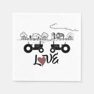 Silhouette Tractor Couple in LOVE Farm Napkin