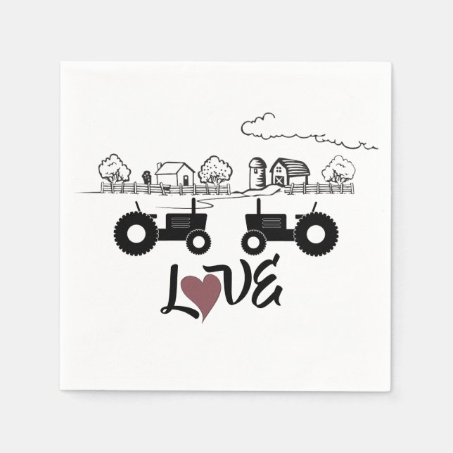 Silhouette Tractor Couple in LOVE Farm Napkin (Front)