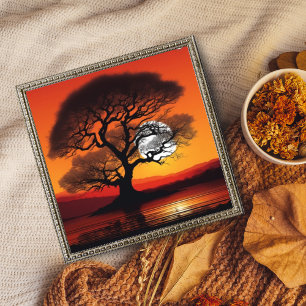 Silhouette Tree on a Mirrored Lake Photo Print