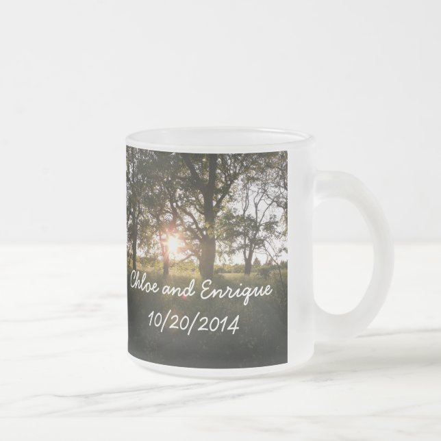 Silhouette Trees And Sunlight Personalised Weddin Frosted Glass Coffee Mug (Right)